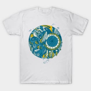 Retro Wave Skull and Dreamcatcher Circle T-Shirt